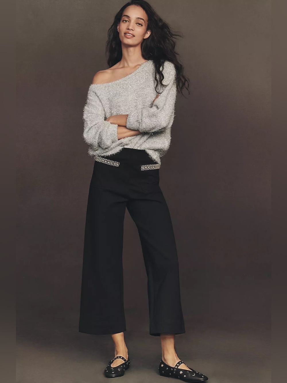 Maeve Colette Rhinestone Pocket High-Rise Wide-Leg Pants